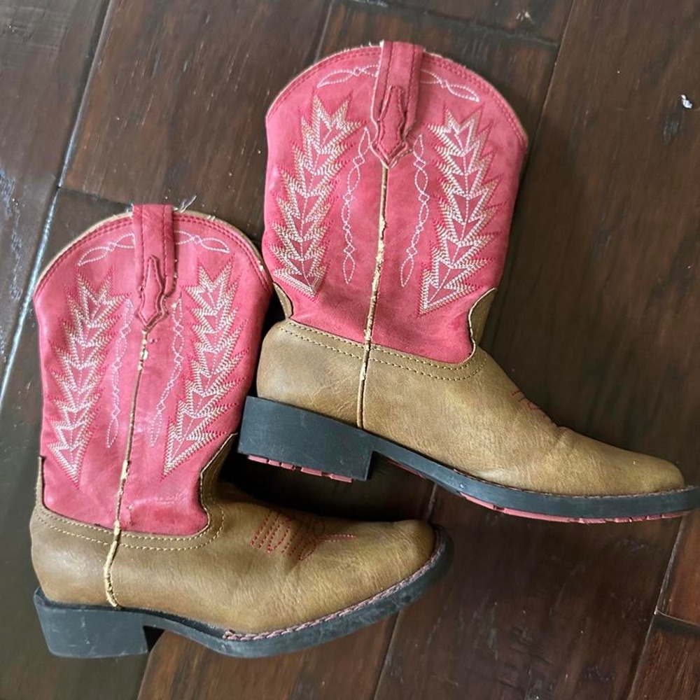Roper Kids Pink Tan Faux Leather Western Cowboy Boots Size 12